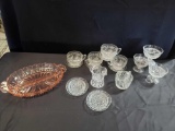 Vintage Glassware Beautiful Rose tone Serving dish Creamer pitchers Sorbet dishes and cups and