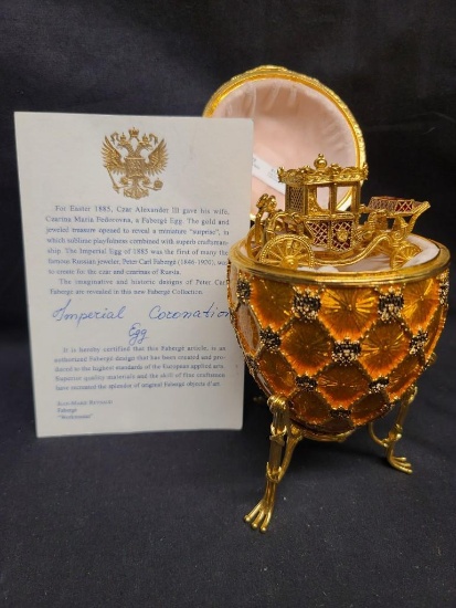 Faberge Golden Imperial Coronation Egg w Stand COA Jean-Marie Reynaud Coronation Carriage