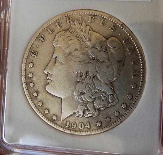 Morgan silver dollar 1904s mega rare date original Au/bu slider rare find