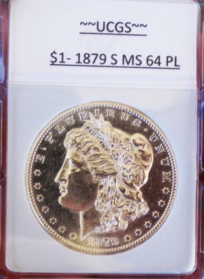 Morgan silver dollar 1879s Frosty white bu+ glassy proof like mirrors slabed stunner