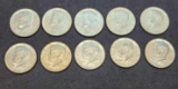 Lot of 10 1964 Kennedy silver half dollar's 90% silver