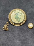Gold plated fish and pearl old antique jewelry lot