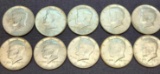 10 Kennedy silver half dollars 1964