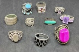 Silver ring lot 10 rings with different stones