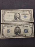 One dollar silver Certificate 1935 H & 1934 $5 silver Certificate