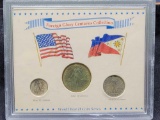 World War II Philippine Silver Rainbow Toned Coin Set in Plastic Holder