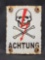 Achtung Danger Skull & Crossbones German Porcelain Sign 6in Tall