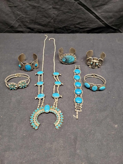 Indian style jewelry Silvertone with Tourquiose look stones