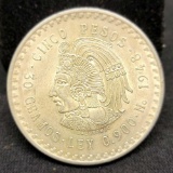 1948 Mexico 5 Peso Cuahtemoc Silver Coin .8681 oz ASW Silver Amazing High Relief Detail