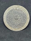 Vintage Sterling Silver Repousse Aztec Calendar Pendant Brooch