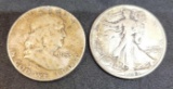 Walking liberty half and Franklin silver half lot $1 face 90% silver nice coin