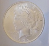 Peace silver dollar 1922 GEM BU Frosty white FRM original roll slab