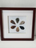 Framed Authentic Indian Arrowheads