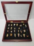 Glass Display Full of Authentic Small Indian Arrowheads