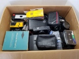 Box Full of Vintage Cameras and Parts