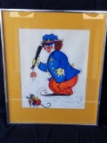 Framed Clown Colored Drawing Signed