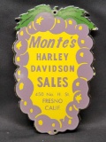 Montes Harley Davidson Sales Grapes Porcelain Sign 10in Tall