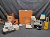 1950s Chief Midgetape Model RL w Leather Case. Polaroid Land Camera Model J66w Leather case and