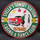 Vintage Stellas Casino & Dance Station Porcelain Sign 11in Tall