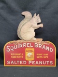 Vintage Squirrel Brand Salted Peanuts Paper Sign 11in Tall