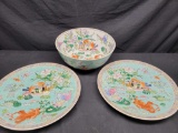 Asian style Serving platters and Serving bowl w Beautiful pictorial design