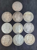 Ten 90% Silver Barber Halves with Different Dates Great Starter Set