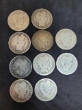 Ten 90% Silver Barber Quarters with Some Different Dates Great Starter Set