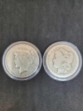 1891-O Morgan Dollar and 1926-D Peace Dollar, 1.54 ozs of Silver