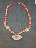 Navajo Hand Crafted Sterling Silver & Red Coral Necklace