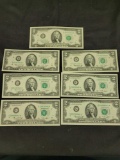 Crisp Uncirculated 1976 $2 Bills Seven Total Four Consecutive