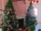 Faux Fireplace w 2 Christmas trees and Ornaments Baskets of Ornaments all included