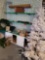 Shelving cabinet White tree Wreaths w lights. Strings of lights and single bulbs all included