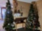 Christmas trees w Ornaments Oak table and glass shelves. Halloween ghostsb