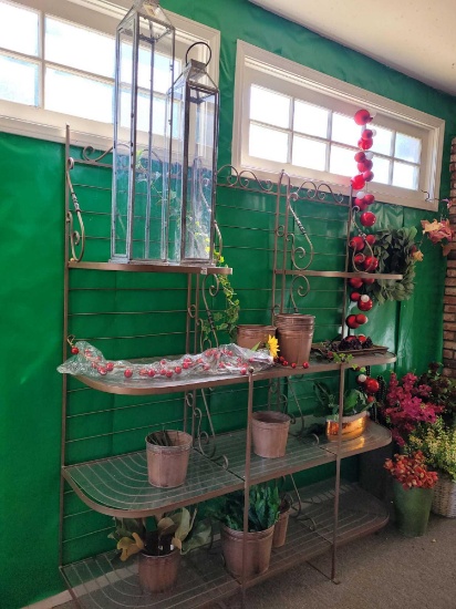 Rod Iron Shelved Rack w Plexiglass Shelves. Plants pots and decor