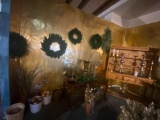 Table cabinet and contents candleholders baskets decor wreaths etc.
