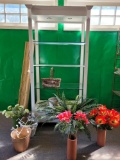Colonial Style Display shelf with glass shelves and lighting nontested pots and plants included
