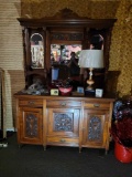Beautiful antique Hutch w Storage wood lamp Glass icicles velvet gift bags and more