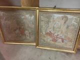 Pair of Beautiful Framed Quilted Artworks 21 x 21 in