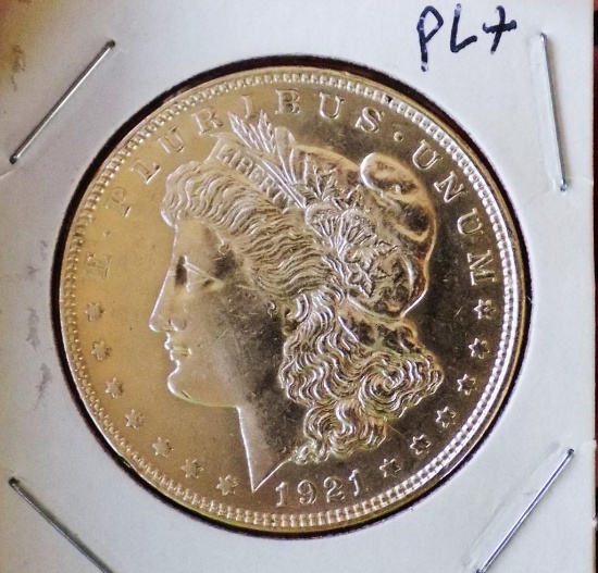 Morgan silver dollar 1921 d bu++ pl+ glassy rare date with mirrors