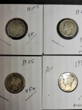 Mercury silver dime lot of 4 early years 20s better collectible coins carded