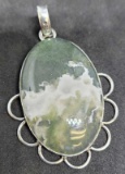 Moss agate green gemstone silver pendant 925 hand made designer new antique native look