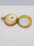 Vintage Gold Tone Pocket Powder Makeup Mirror