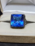 Silver 925 ring with blue stone size 9