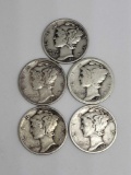 Mercury dime lot of 5 better dates and better grades silver lot 90%