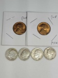 Roosevelt silver dime and gem bu red wheat cent collector coin lot stunning beauties