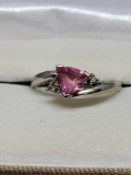 10kt white gold ring with pink ruby and diamonds ring size 9