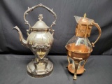 English Silver mfg. Teapot Copper coffee carafe on warmers