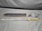 Unique Short Sword from Pakistan w Leather Sheath