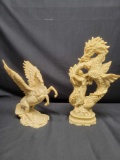 Decrative carved resin Dragon fighting man. Pegasus has a missing tip on wing