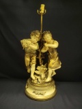 Coated metal lamp w Boy and Girl holding birds